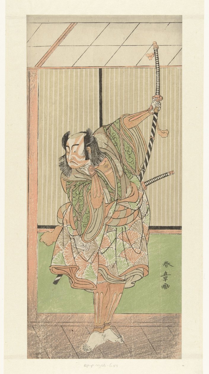 Skådespelaren Ichikawa Yaozo med långt svärd av Katsukawa Shunsho