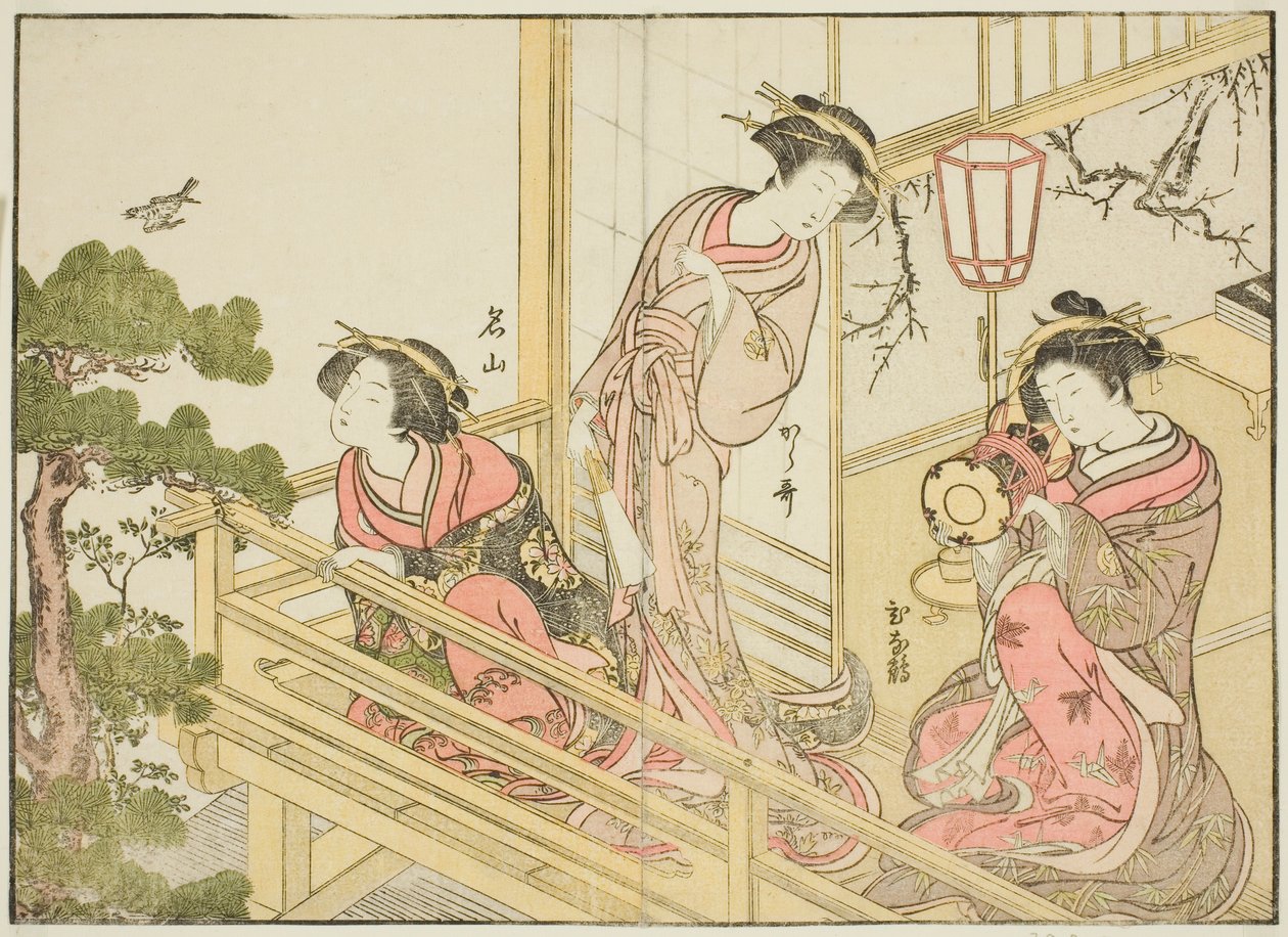 Courtesans of the Chojiya, från boken "Mirror of Beautiful Women of the Pleasure Quarters (Seiro bijin awase sugata kagami)," vol. 1 av Katsukawa Shunsho