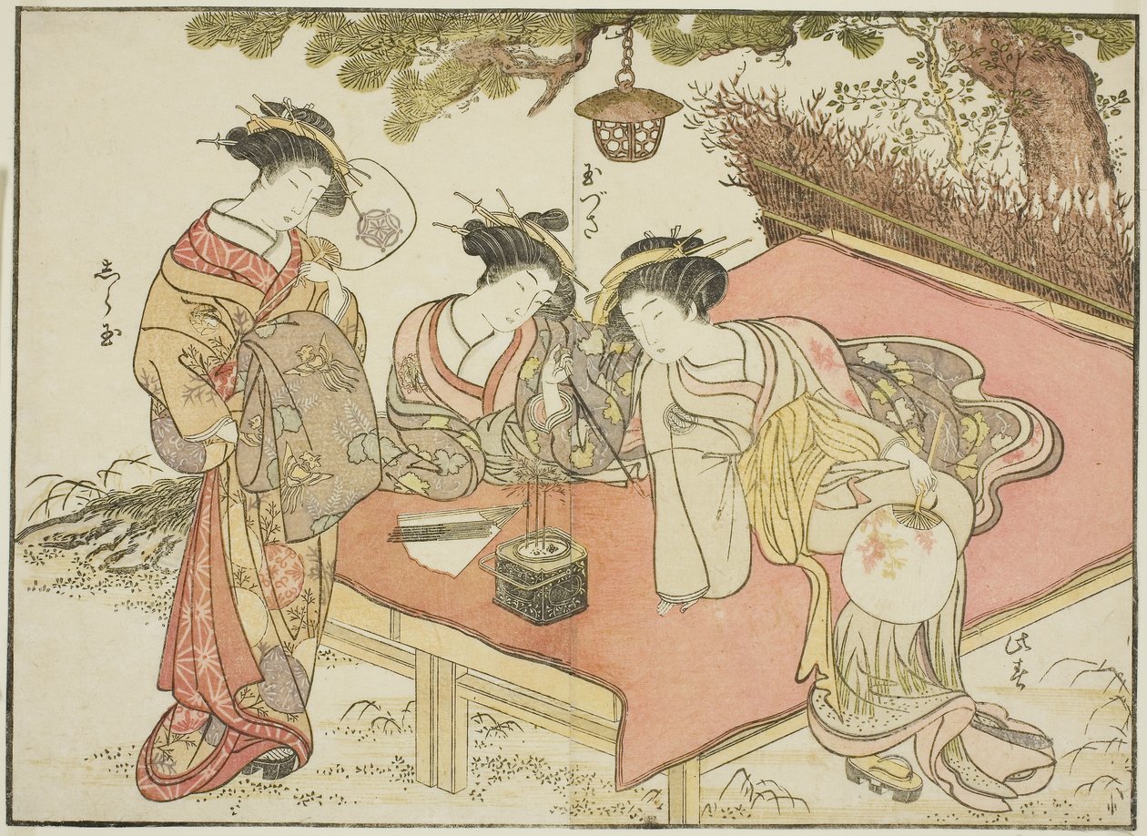 Courtesans of the Yadaya, från boken "Mirror of Beautiful Women of the Pleasure Quarters (Seiro bijin awase sugata kagami) av Katsukawa Shunsho