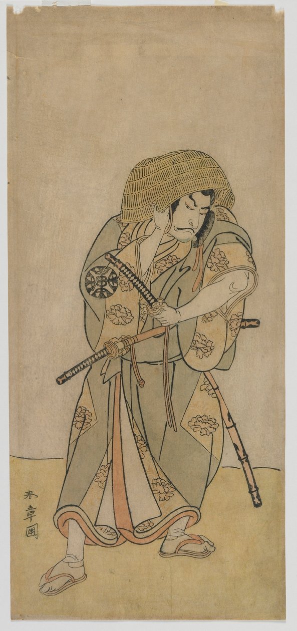 Kabuki-skådespelaren Nakamura Nakazo I som en samuraj i förklädnad, Edo-period, mitten av 1770-talet (träblock i färg) av Katsukawa Shunsho