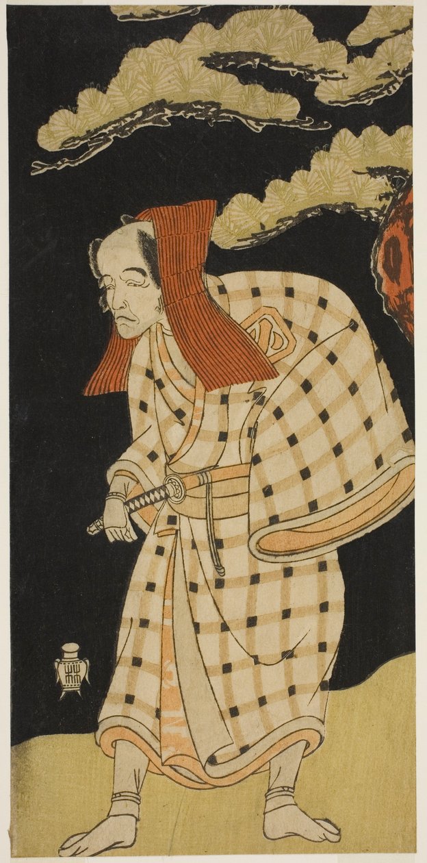Skådespelaren Arashi Otohachi I som Numataro Kyusei förklädd till inbrottstjuven Ipponzaemon i pjäsen Otokoyama Yunzei Kurabe, framförd på Ichimura-teatern under elfte månaden, 1768 av Katsukawa Shunsho