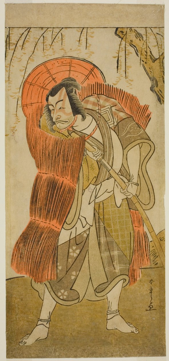 Skådespelaren Ichikawa Danjuro V som Akushichibye Kagekiyo förklädd till en tiggare, i pjäsen Tsukisenu Haru Hagoromo Soga, framförd på Ichimura-teatern under den tredje månaden, 1777 av Katsukawa Shunsho
