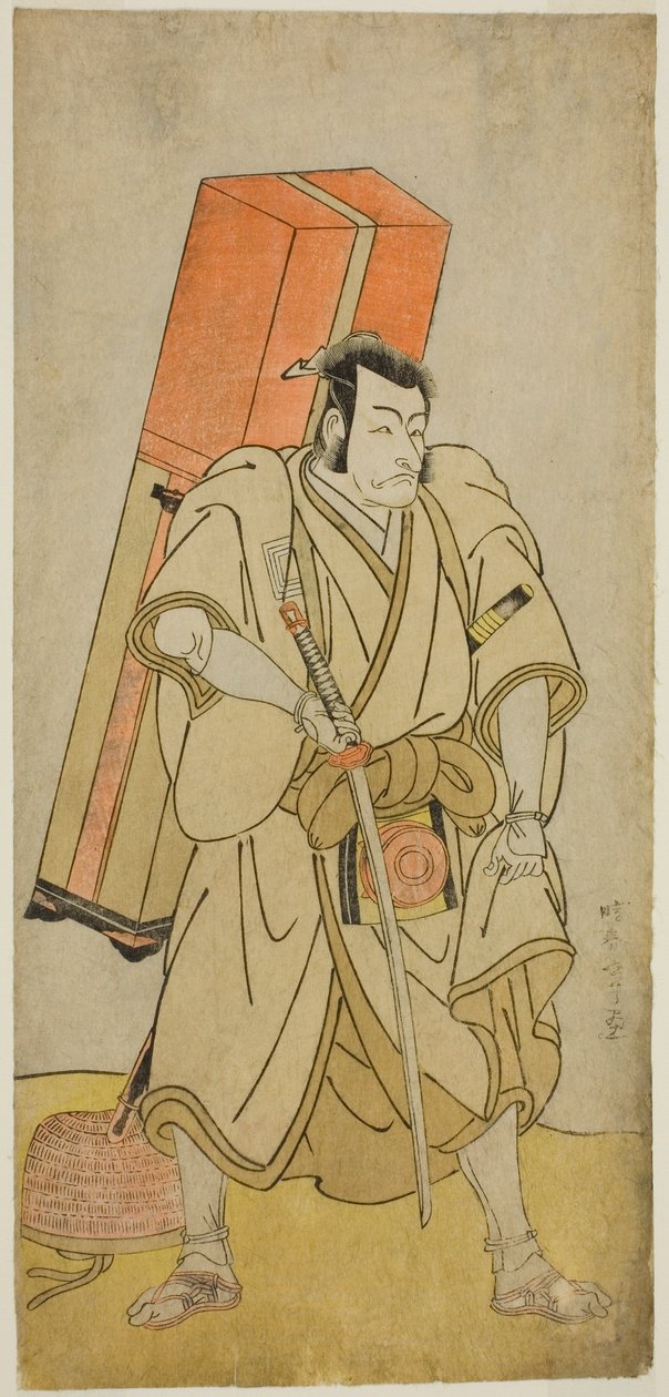 Skådespelaren Ichikawa Danjuro V som Godai Saburo Masazumi förklädd till Rokuju-rokubu i pjäsen Sugata no Hana Yuki no Kuronushi, framförd på Ichimura-teatern under den elfte månaden, 1776 av Katsukawa Shunsho