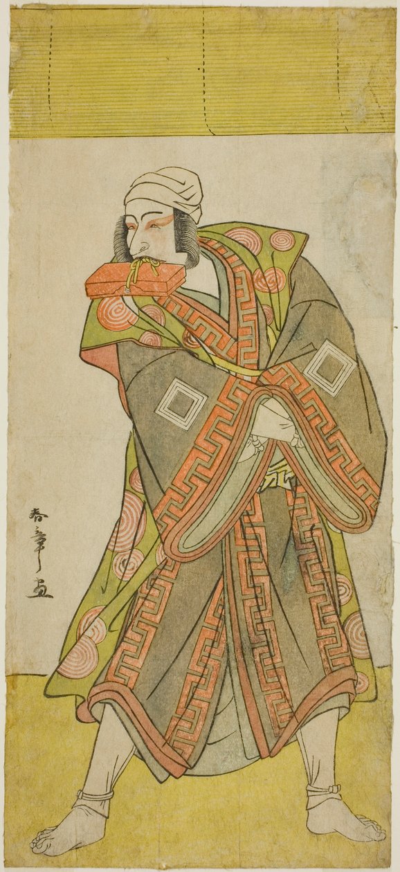 Skådespelaren Ichikawa Danjuro vs Prince Koretaka förklädd till kuriren Izutsu Chuji, i pjäsen Yamato Kano Ariwara Keizu, uppträdde på Nakamura Theatre under den femte månaden, av Katsukawa Shunsho