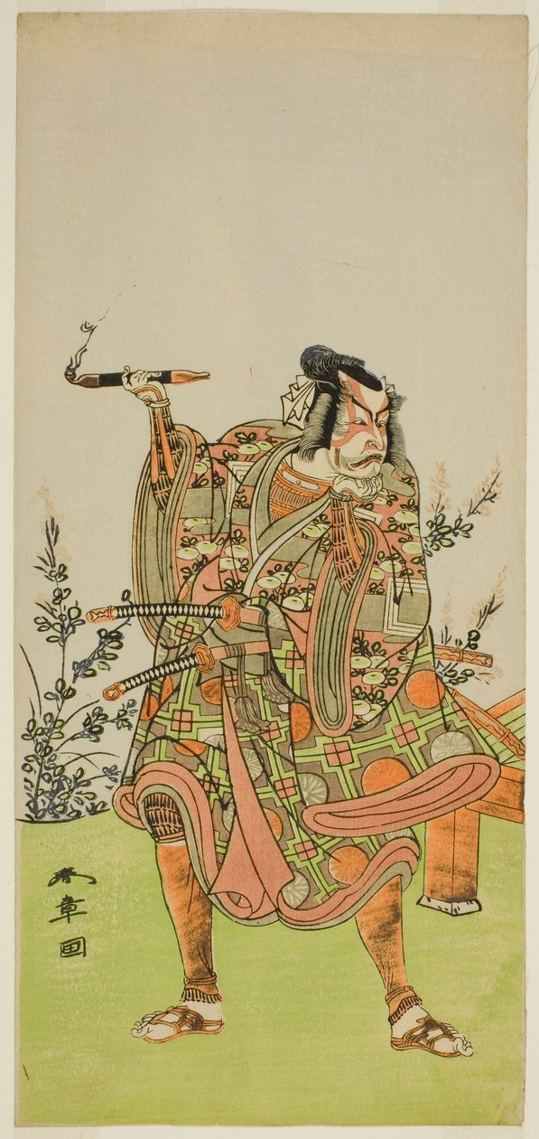 Skådespelaren Ichikawa Danzaburo II som Usui no Sadamitsu (?) i pjäsen Edo Katagi Hikeya Tsunasaka (?), framförd på Ichimura-teatern (?) under elfte månaden, 1772 (?) av Katsukawa Shunsho