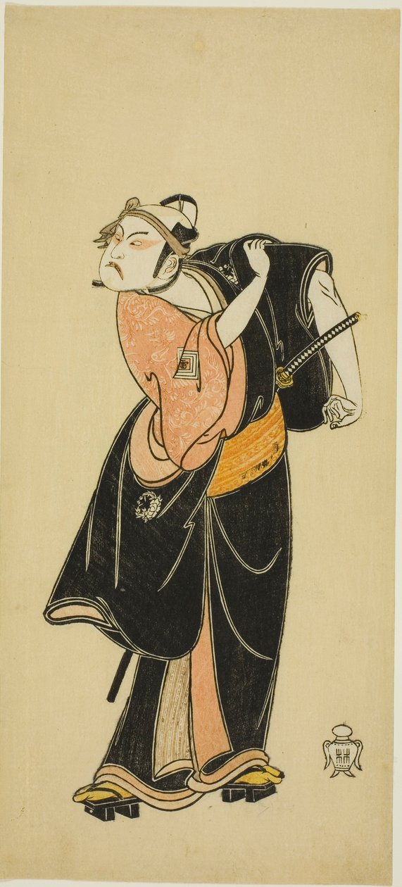 Skådespelaren Ichikawa Raizo I som Hanakapado no Sukeroku i pjäsen "Hitokidori Harutsuge Soga" av Katsukawa Shunsho