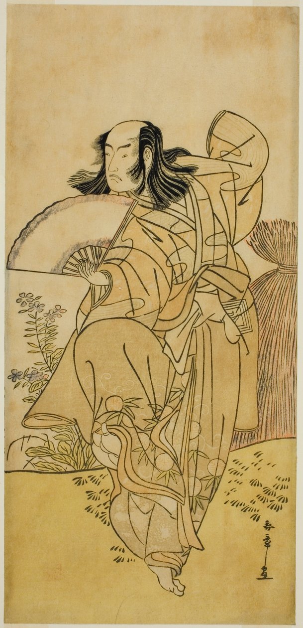 Skådespelaren Ichikawa Yaozo III som Kusunoki Uraminosuke förklädd till en manlig räv från Tsukamoto (?), i pjäsen Kumoi no Hana Yoshino no Wakamusha (?), framförd på Nakamura Theatre (?) under elfte månaden, 1786 (?) av Katsukawa Shunsho