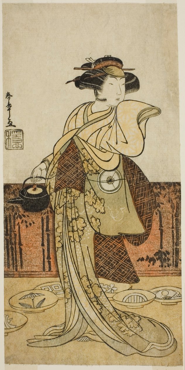 Skådespelaren Iwai Hanshiro IV som Tsukisayo i pjäsen Gohiiki Nenne Soga, framförd på Nakamura Theatre under den första månaden, 1779 av Katsukawa Shunsho