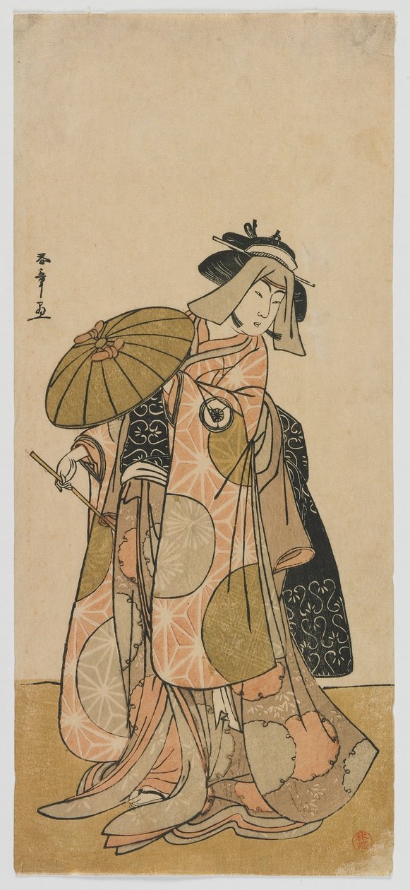 Skådespelaren Iwai Hanshiro IV som resenär, Edo-period, ca 1790 (träblock i färg) av Katsukawa Shunsho