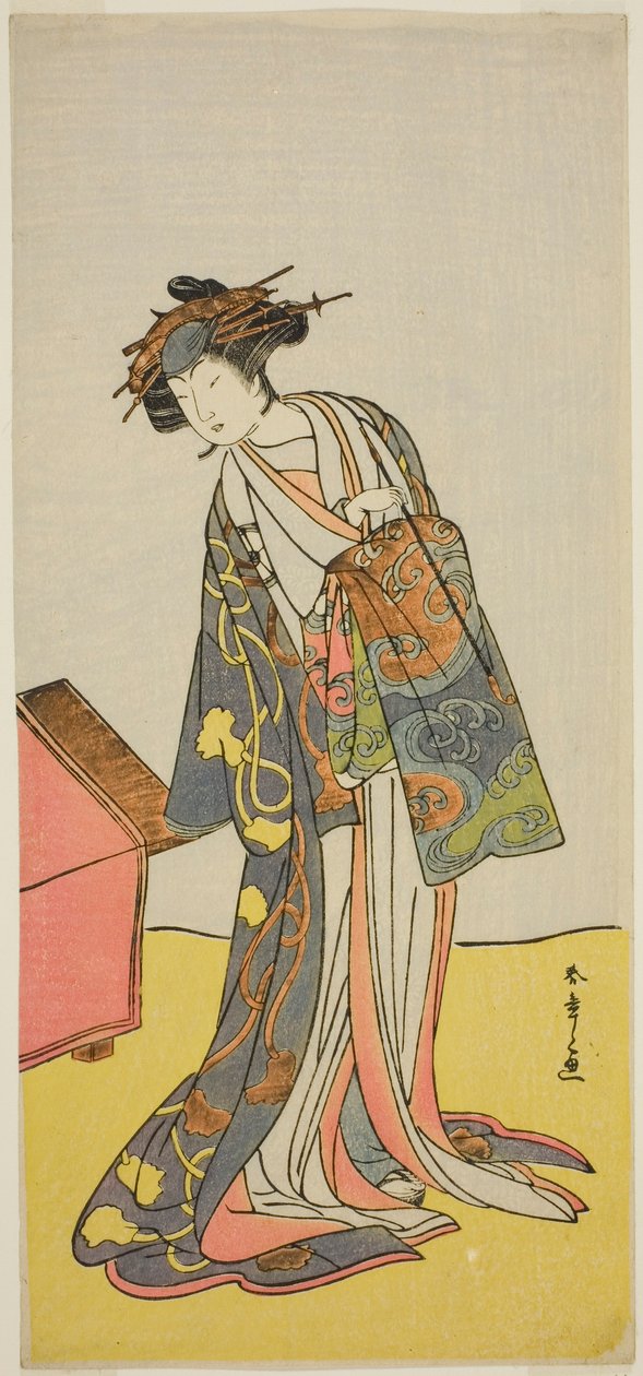 TEAC och r grattis till den vita läkaren V som TE te Mr. Agemaki-medlemmen TE PAY Sukeroku är släkt med Tsuzakura, Perfor med vid TE Ichimura te te ti rd gate th, 1776 av Katsukawa Shunsho
