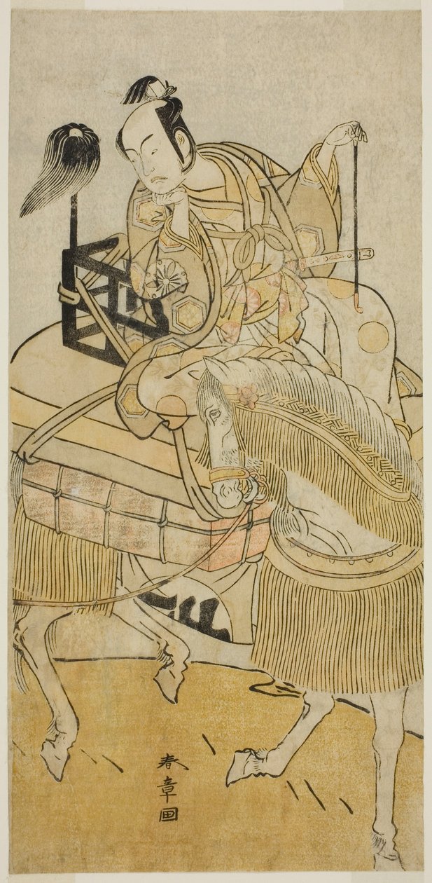 Skådespelaren Matsumoto Koshiro IV som Ogata no Saburo förklädd till Matsuura Saemon i pjäsen Ichi no Tomi Tsuki no Kaomise, framförd på Morita-teatern under elfte månaden, 1774 av Katsukawa Shunsho