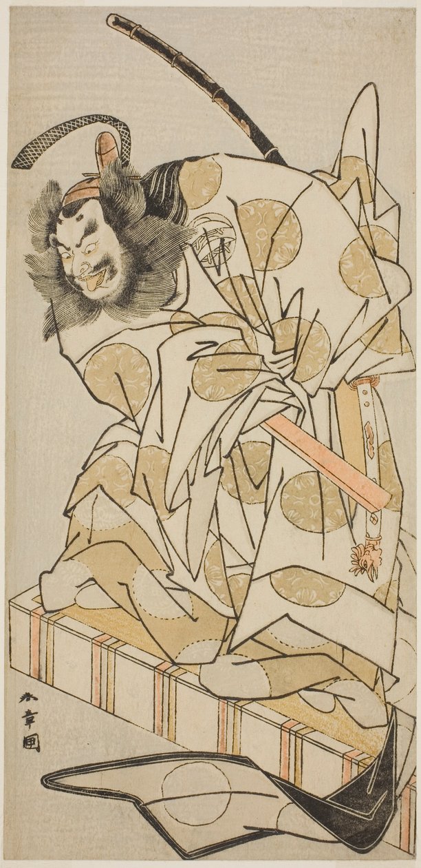 Tea C and r Mihoemon Nakajima Ia As Book Gates första Kiyotada-medlem Te Pay Parent Ship Taiheiki, Perfor Med At Te Ichimura Te E Venth Gate, 1775 av Katsukawa Shunsho