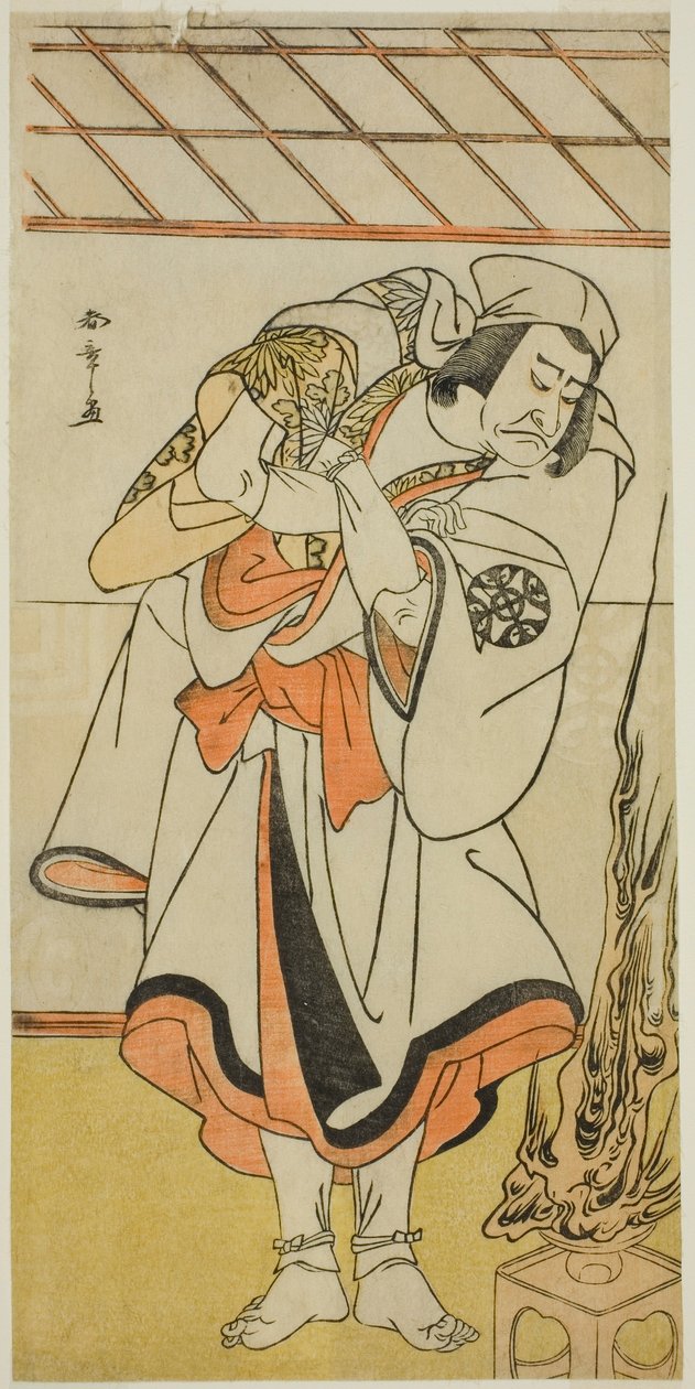 Skådespelaren Nakamura Nakazo I som Chinzei Hachiro Tametomo förklädd till en asketisk munk, i pjäsen Kitekaeru Nishiki no Wakayaka, framförd på Nakamura Theatre under elfte månaden, 1780 av Katsukawa Shunsho