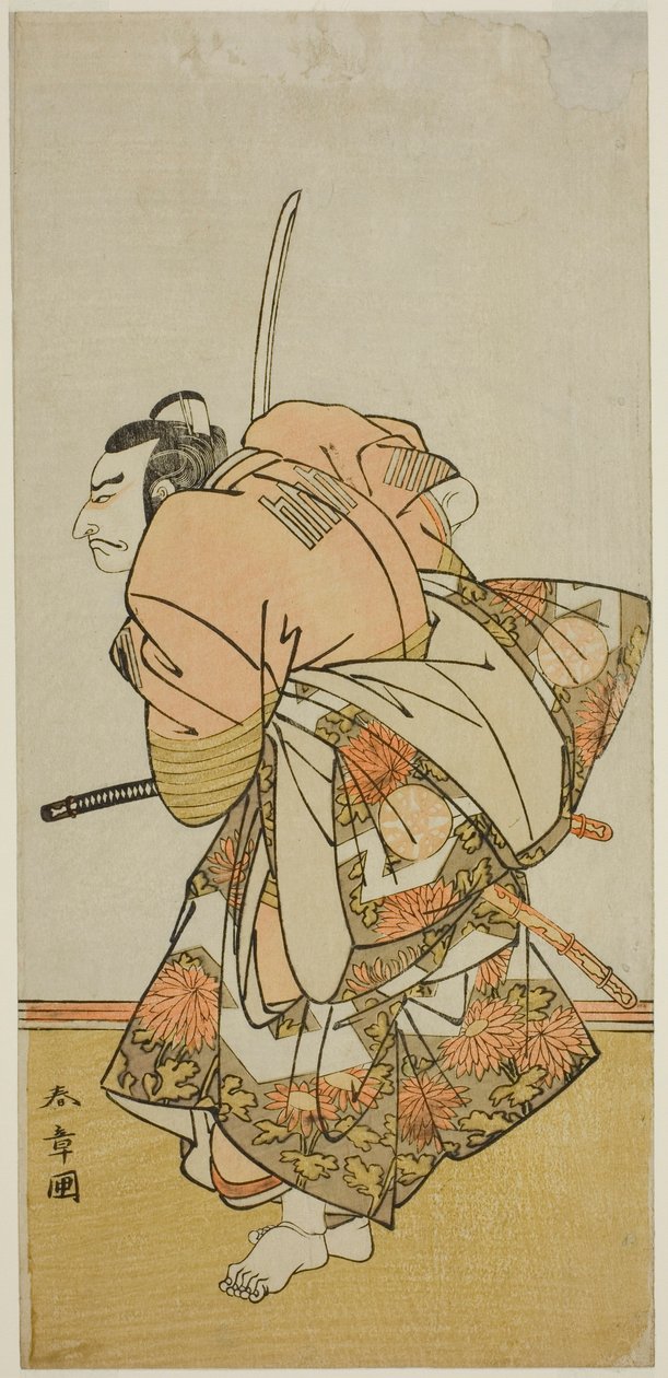 Skådespelaren Nakamura Nakazo I som Chinzei Hachiro Tametomo i pjäsen Hana-zumo Genji Hiiki, framförd på Nakamura Theatre i den elfte månaden, 1775 av Katsukawa Shunsho