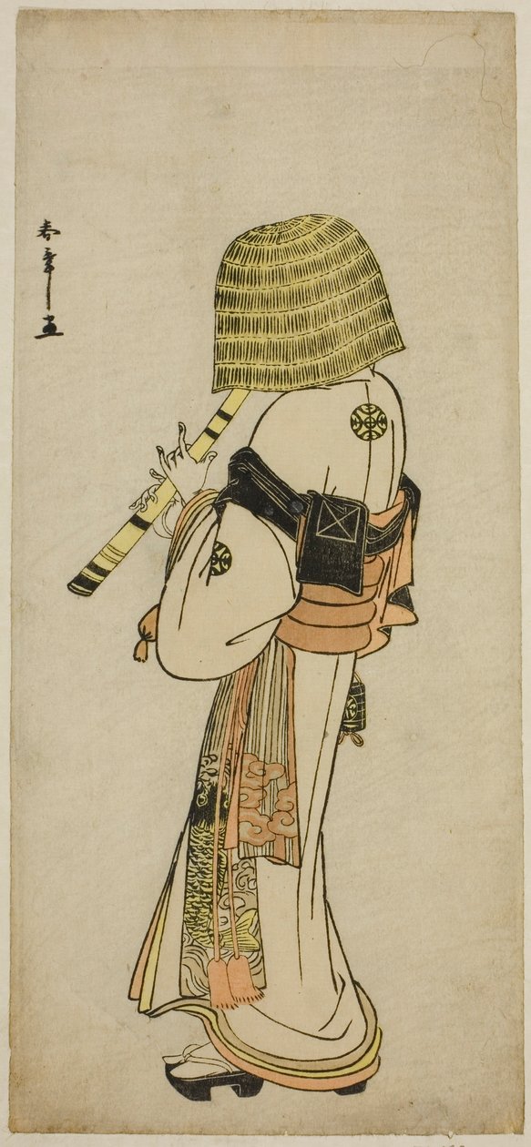 Skådespelaren Nakamura Nakazo I som Kakogawa Honzo i Komuso-klädsel i pjäsen Kanadehon Chushingura, framförd på Ichimura-teatern under den sjunde månaden, 1783 av Katsukawa Shunsho