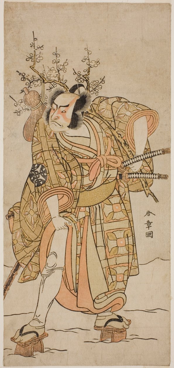 Skådespelaren Nakamura Nakazo I som Matano no Goro i pjäsen Hana-zumo Genji Hiiki, framförd på Nakamura Theatre i den elfte månaden, 1775 av Katsukawa Shunsho