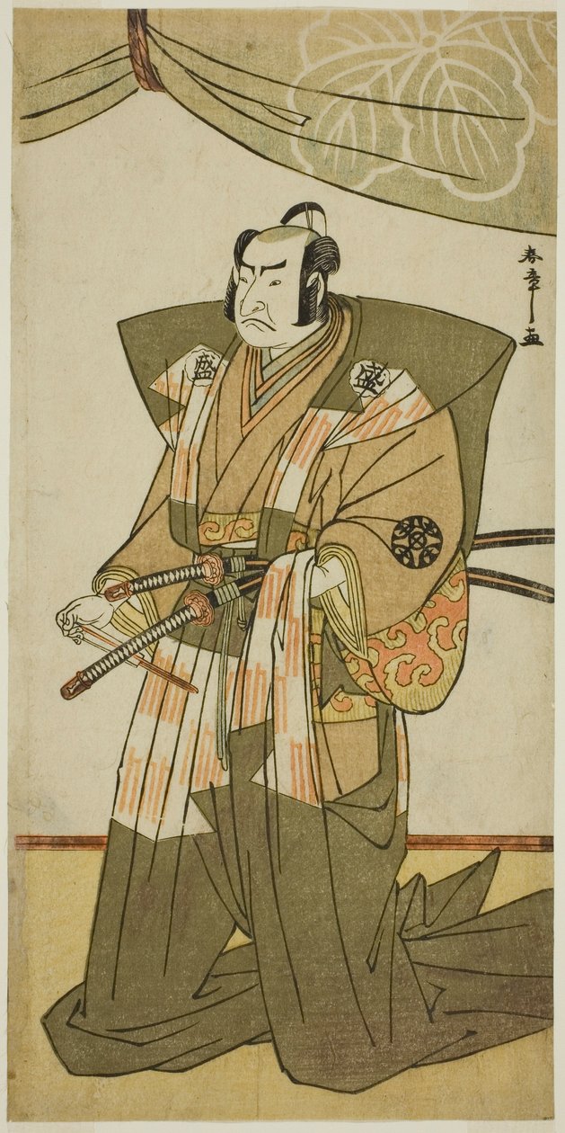 Skådespelaren Nakamura Nakazo I som Saito Sanemori i pjäsen Kitekaeru Nishiki no Wakayaka, framförd på Nakamura Theatre i den elfte månaden, 1780 av Katsukawa Shunsho