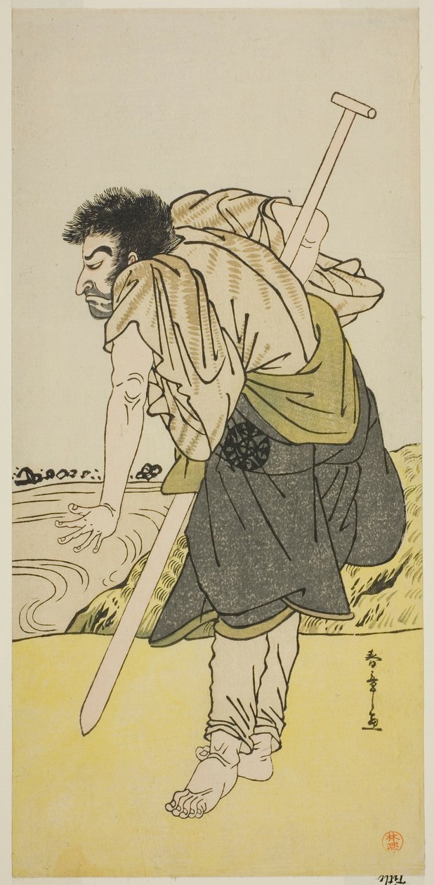 Skådespelaren Nakamura Nakazo I som avfallsmunken Dainichibo i pjäsen Edo Meisho Midori Soga, framförd på Morita-teatern den andra månaden, 1779 av Katsukawa Shunsho
