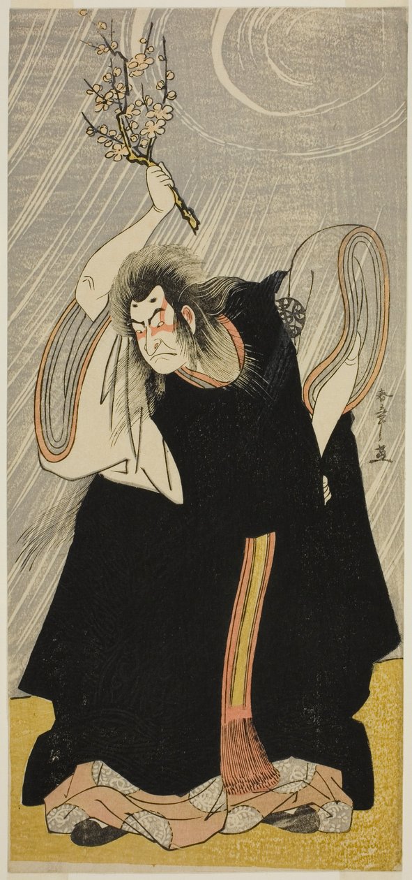 Skådespelaren Nakamura Nakazo I som åskguden, en inkarnation av Kan Shojo, i pjäsen Sugawara Denju Tenarai Kagami, framförd på Morita Theatre under den tredje månaden, 1780 av Katsukawa Shunsho