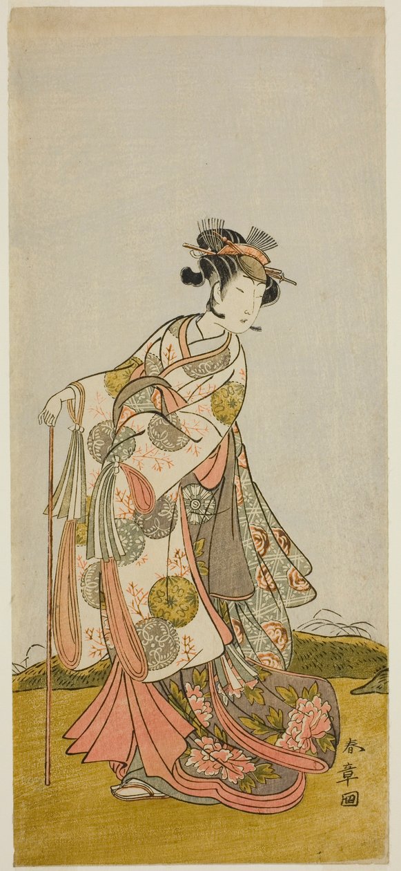 Skådespelaren Nakamura Noshio I som prinsessan Usuyuki (Usuyuki Hime) i pjäsen "Shin Usuyuki Monogatari", uppträdde på Morita Theatre i den femte månaden, 1774 av Katsukawa Shunsho