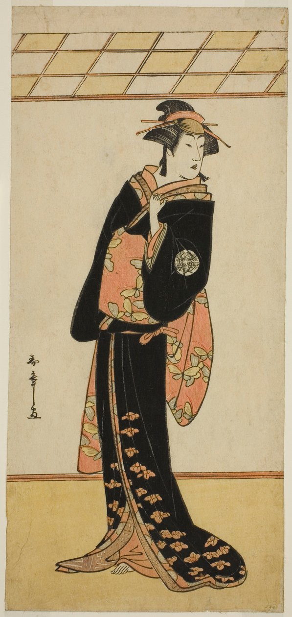 Skådespelaren Nakamura Riko I som Lady Manko (Manko Gozen) (?) i pjäsen Soga Musume Choja (?), framförd på Nakamura-teatern (?) under den första månaden, 1784 (?) av Katsukawa Shunsho