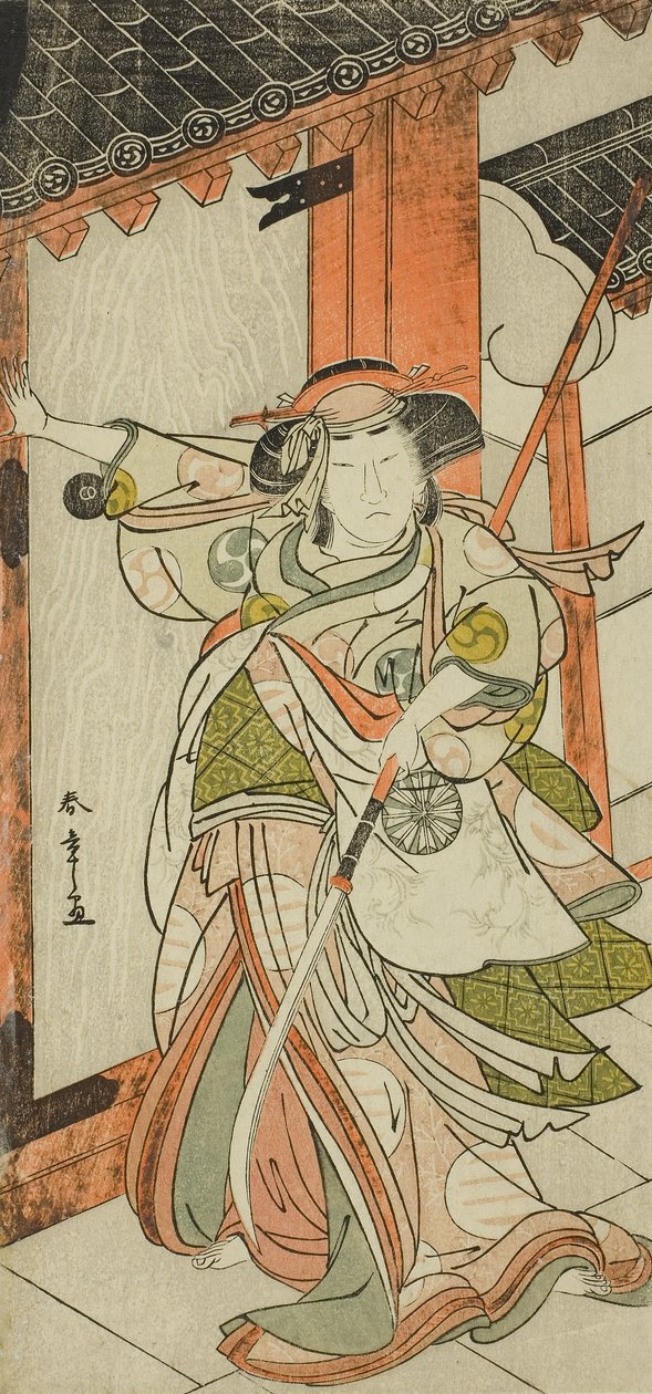 Skådespelaren Nakamura Tomijuro I som Hangaku Gozen Breaking Down the Gate i pjäsen Wada-gassen Onna Maizuru (The Wada Conflict: A Woman