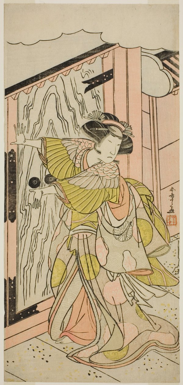 Skådespelaren Nakamura Tomijuro I som Lady Hangaku (Hangaku Gozen) i pjäsen Wada-gassen Onna Maizuru, framförd på Nakamura Theatre i den sjunde månaden, 1777 av Katsukawa Shunsho