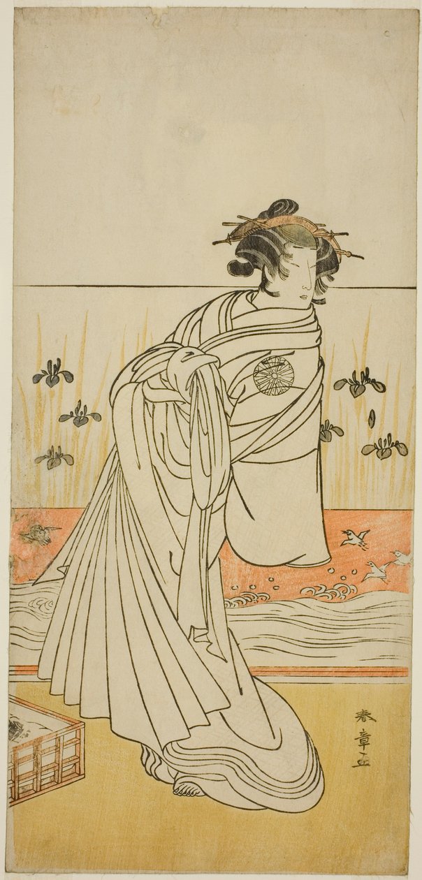 Skådespelaren Nakamura Tomijuro I som kurtisanen Toyama i pjäsen Koi Nyobo Somewake Tazuna, framförd på Nakamura Theatre under den nionde månaden, 1777 av Katsukawa Shunsho