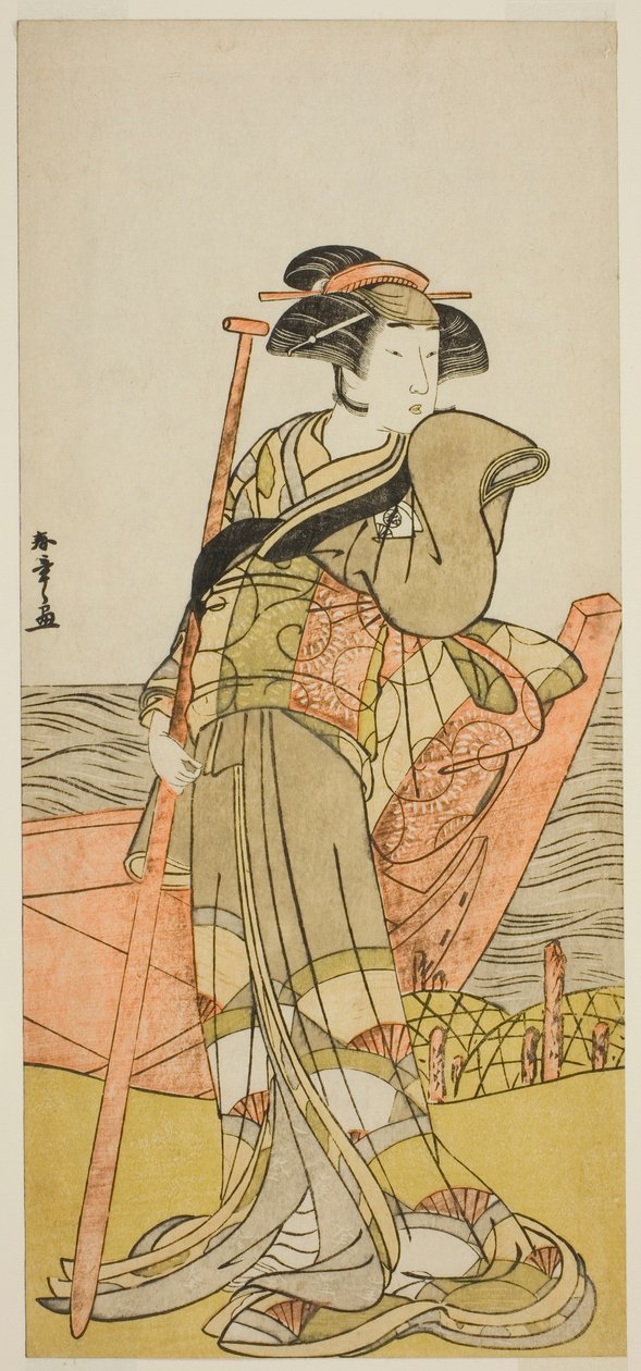 Skådespelaren Onoe Matsusuke I som Akoya i pjäsen Edo Meisho Midori Soga, framförd på Morita Theatre i den andra månaden, 1779 av Katsukawa Shunsho