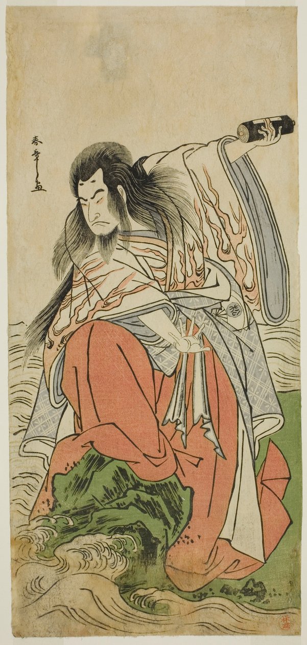 Skådespelaren Onoe Matsusuke I som pensionerad kejsare Sutoku i pjäsen Kitekaeru Nishiki no Wakayaka, uppförd på Nakamura Theatre under elfte månaden, 1780 av Katsukawa Shunsho