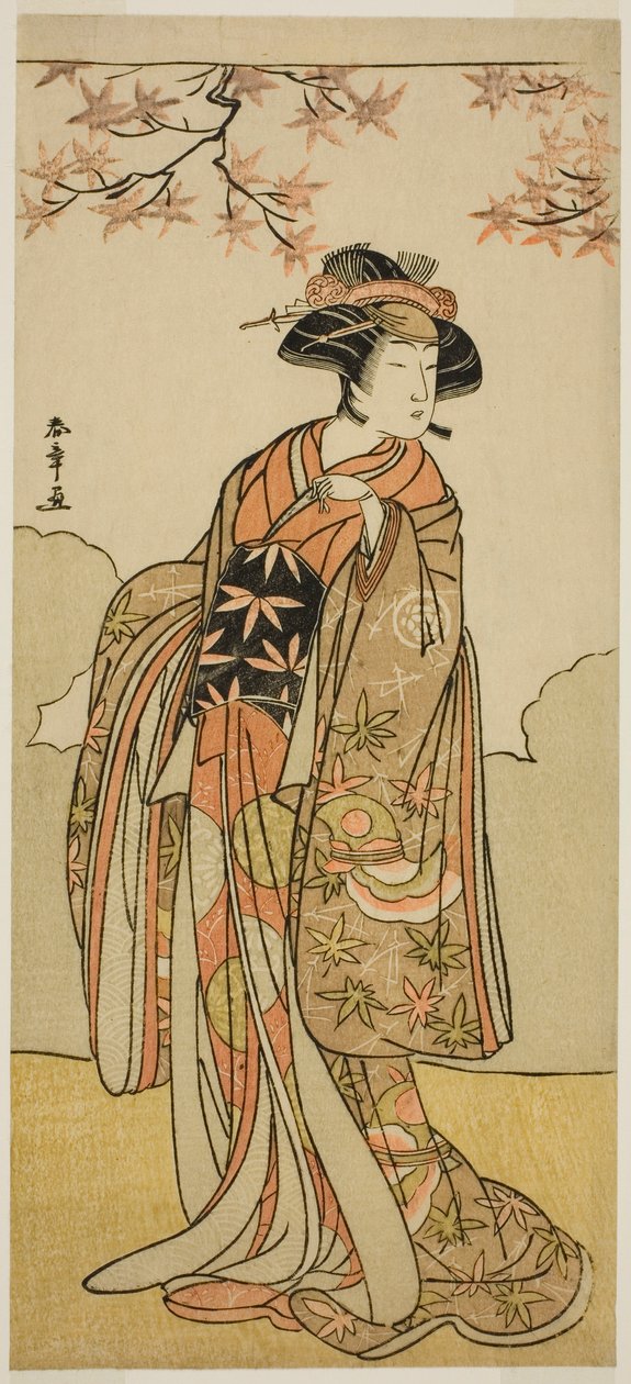 Skådespelaren Osagawa Tsuneyo II som Onoe no Mae i Play Date Nishiki Tsui no Yumitori, framförd på Morita Theatre i den elfte månaden, 1778 av Katsukawa Shunsho