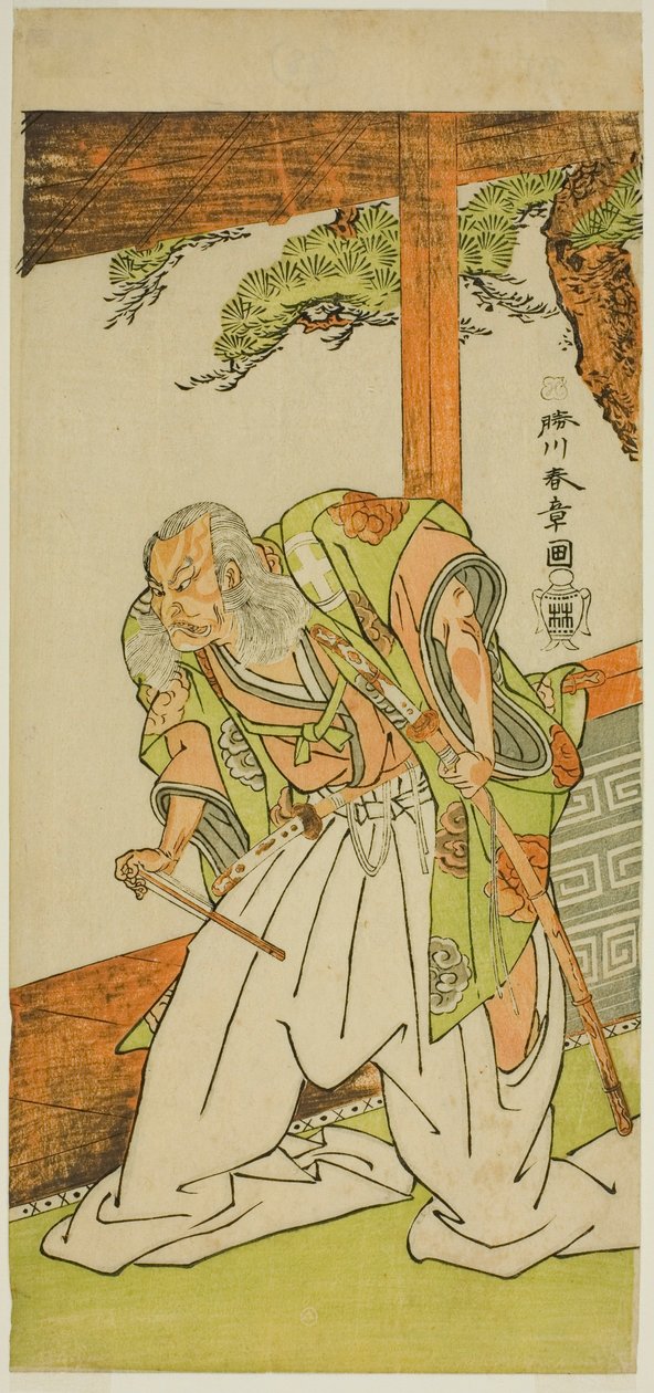 Skådespelaren Otani Hiroemon III som Shinoda Jirodayu i pjäsen Keisei Momiji no Uchikake, framförd på Morita Theatre i den sjunde månaden, 1772 av Katsukawa Shunsho