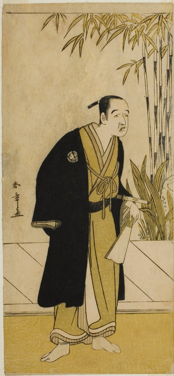 Skådespelaren Otani Tomoemon I som Kajino Choan (?) i pjäsen Hono Nitta Daimyojin (?), framförd på Morita Theatre (?) i den sjunde månaden, 1777 av Katsukawa Shunsho