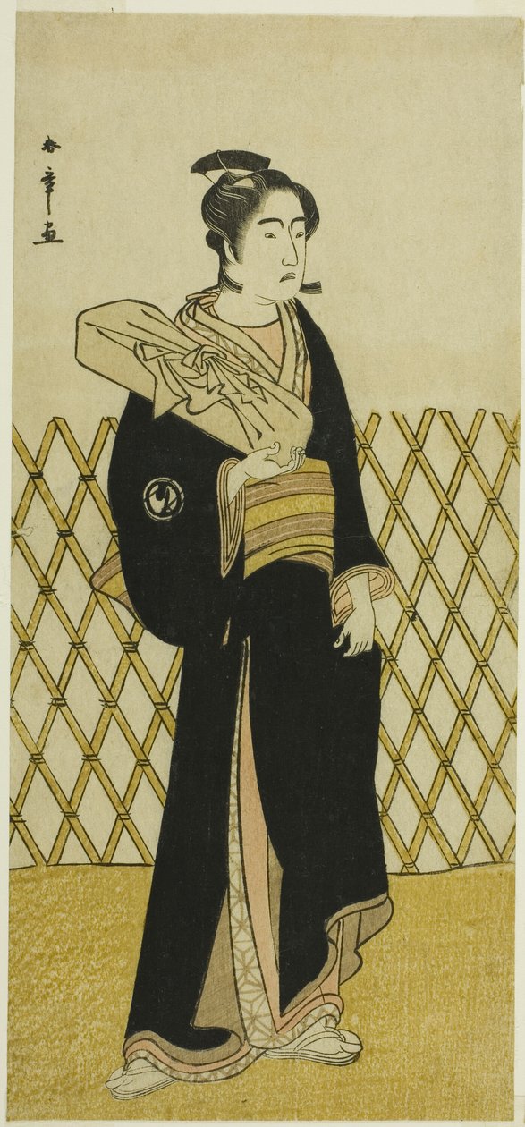 Skådespelaren Sawamura Sojuro III som frisören Jirokichi i pjäsen Shida Choja-bashira, framförd på Nakamura-teatern den åttonde månaden, 1781 av Katsukawa Shunsho