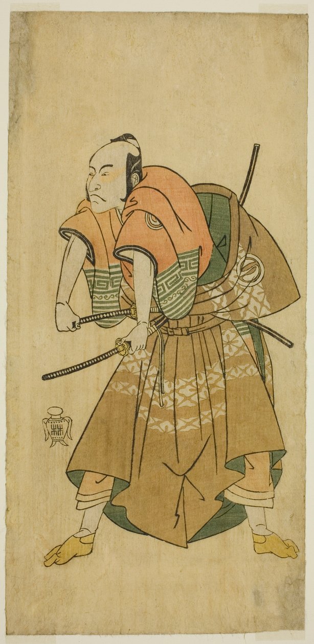 Sawamura Sojuro II som Omi no Kotoda (?) i pjäsen Shuen Soga Omugaeshi (?), uppfördes på Ichimura Theatre (?) under andra månaden, 1768 (?) av Katsukawa Shunsho