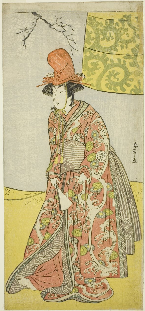 Skådespelaren Segawa Kikunojo III (?) eller Segawa Otome (?) som Shirabyoshi-dansare i Musume Dojo-ji, i pjäsen Edo no Hana Mimasu Soga (?) eller Buke no Hana Musume no Adauchi (?), framförd på Nakamura Teater (?) i fjärde månaden, 1783 (?) av Katsukawa Shunsho