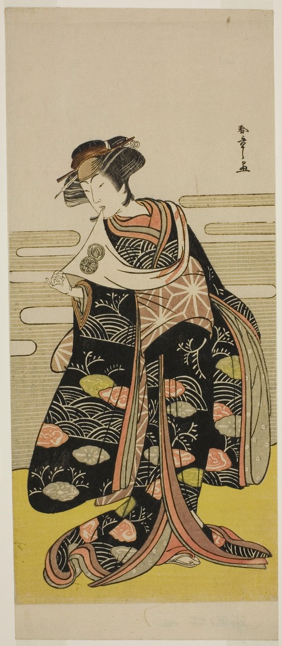 Skådespelaren Segawa Kikunojo III som Onami förklädd till drakprinsessan i pjäsen Saki Masuya Ume no Kachidoki, framförd på Ichimura-teatern under elfte månaden, 1778 av Katsukawa Shunsho