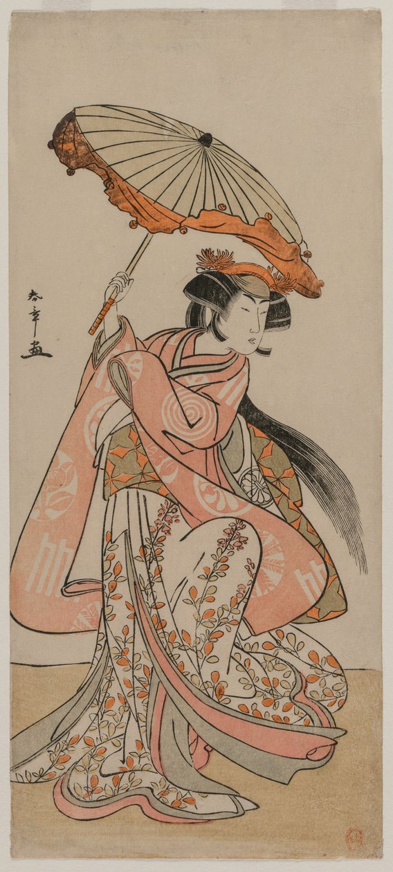 Skådespelaren Segawa Kikunojo II dansar med ett parasoll, sent 1770-tal. av Katsukawa Shunsho