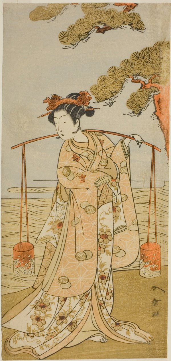 Skådespelaren Segawa Kitsuji III som Murasame i pjäsen Gohiiki Kanjincho, framförd på Nakamura Theatre i den elfte månaden, 1773 av Katsukawa Shunsho