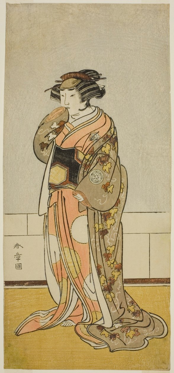 Skådespelaren Yamashita Kinsaku II som Lady Kikusui (Kikusui Gozen) (?) i pjäsen Kaeribana Eiyu Taiheiki (?), framförd på Nakamura Theatre (?) under elfte månaden, 1779 (?) av Katsukawa Shunsho