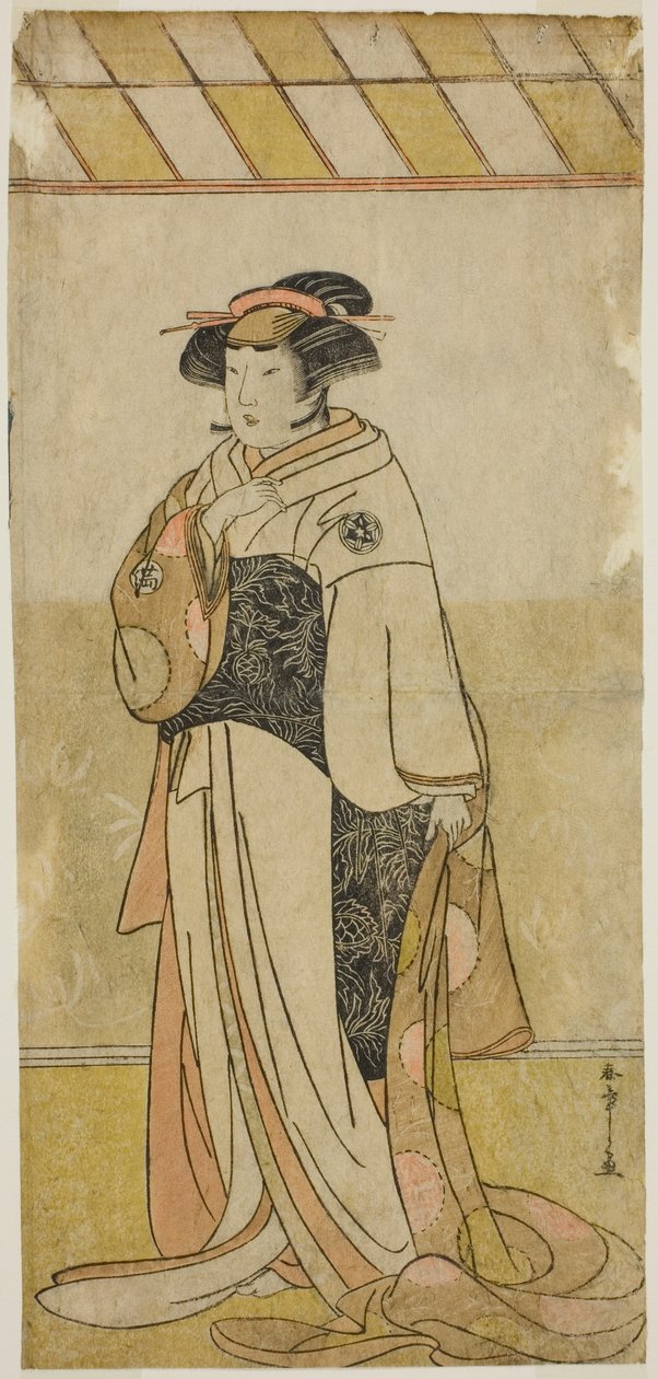 Yamashita Kinsaku II som Lady Manko (Manko Gozen) i pjäsen Hatsumombi Kuruwa Soga, som spelades på Nakamura Theatre under den första månaden, av Katsukawa Shunsho