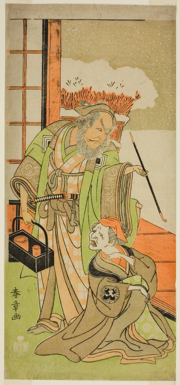 Pjäsen Kawaranu Hanasakae Hachi No Ki, som spelades på Nakamura Theatre under elfte månaden, av Katsukawa Shunsho