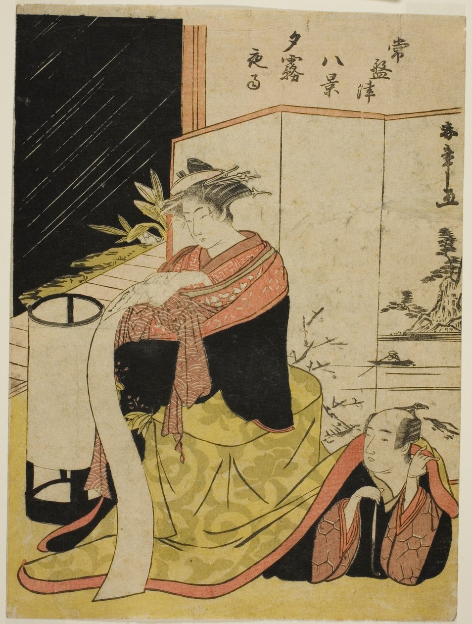 Kurtisanen Yugiri och hennes älskare Fujiya Izaemon, från serien "Tokiwazu Hakkei" av Katsukawa Shunsho