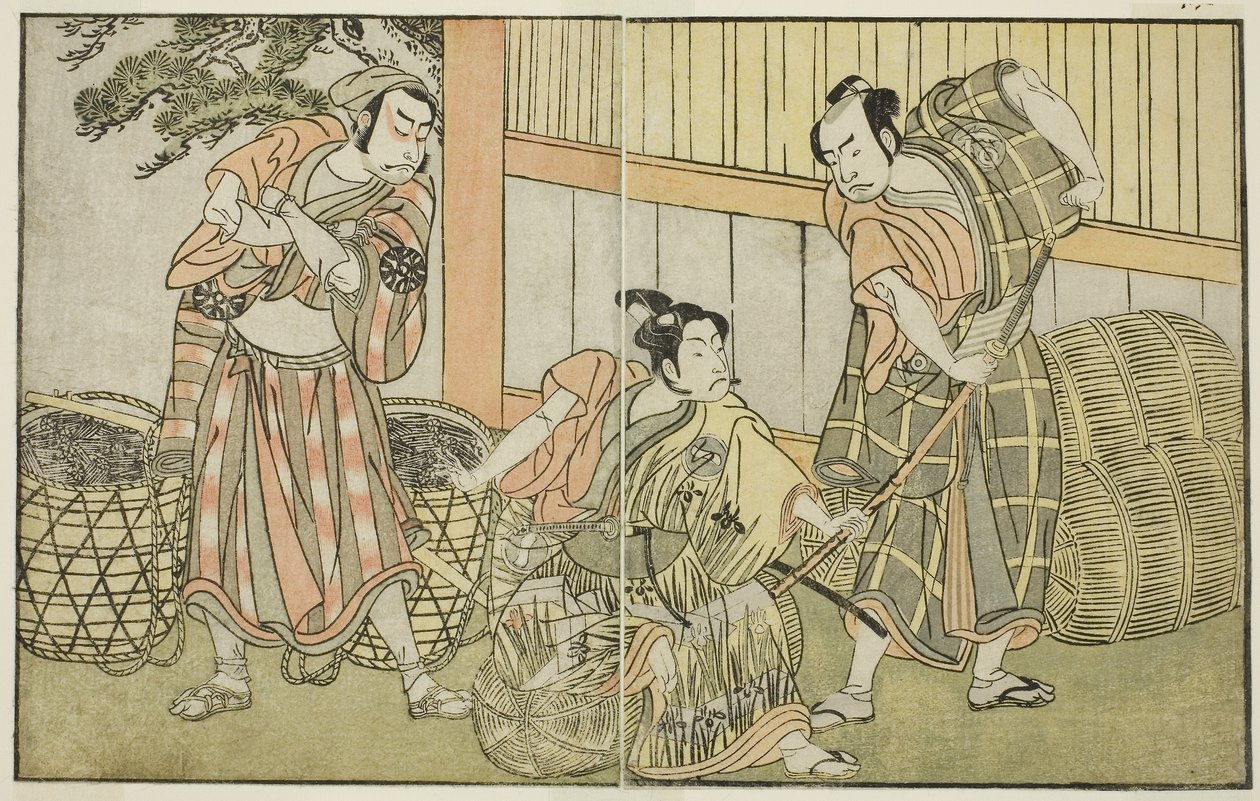 Pjäsen Kuni no Hana Ono no Itsumoji, uppförd på Nakamura Theater i den elfte månaden, ca 1772 (träsnitt) av Katsukawa Shunsho