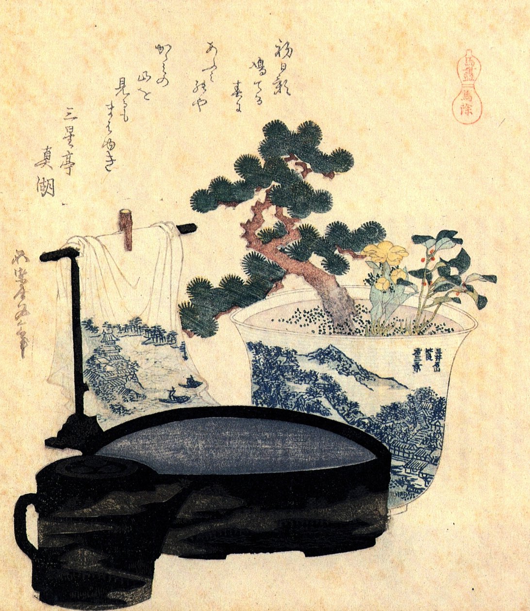 A lacquered washbasin and ewer av Katsushika Hokusai
