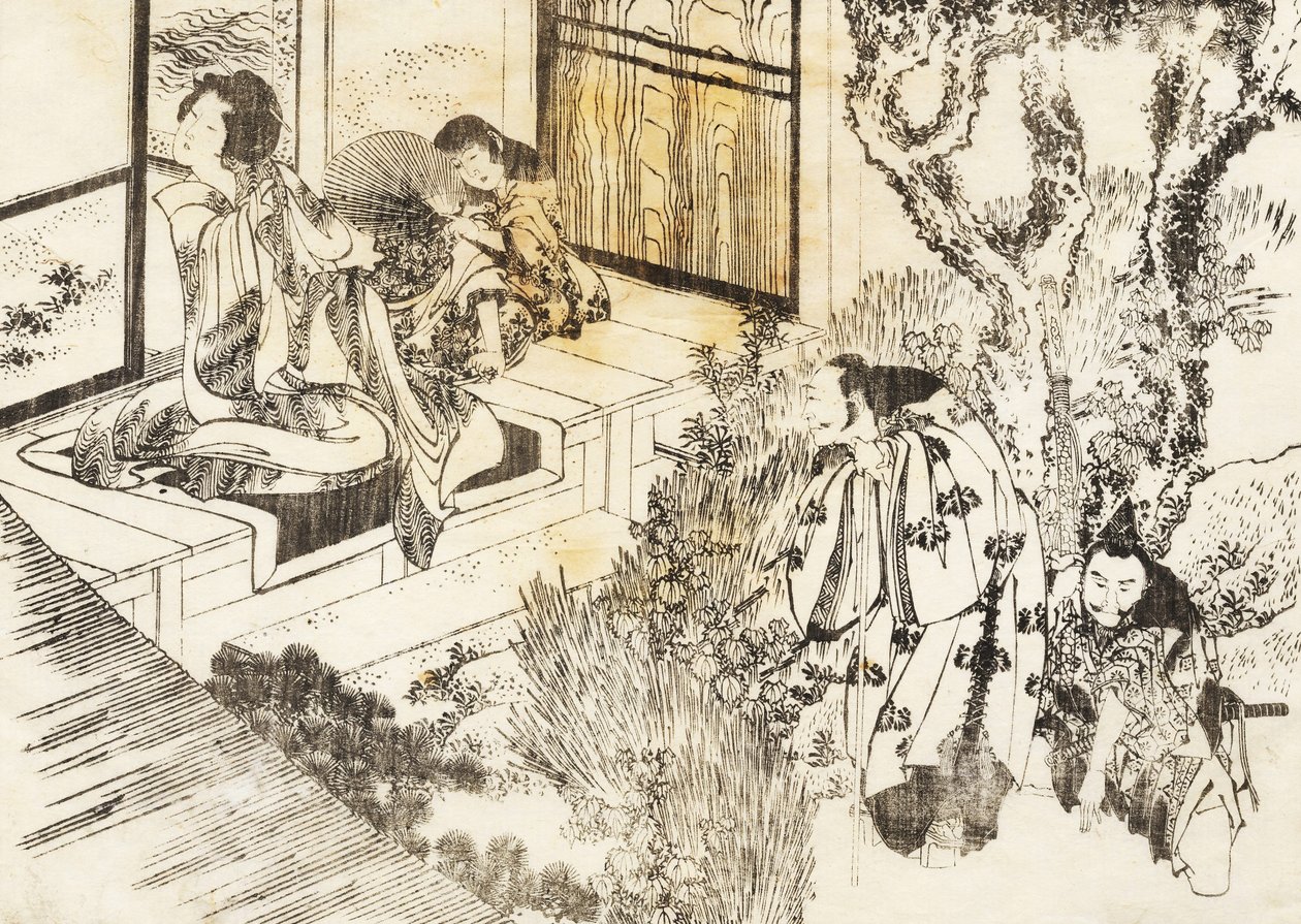En man tittar på en vacker kvinna av Katsushika Hokusai
