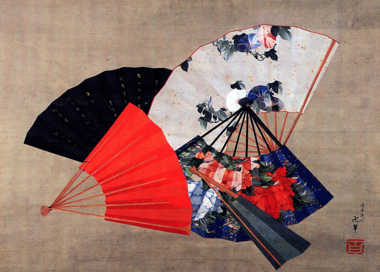 Five fans av Katsushika Hokusai