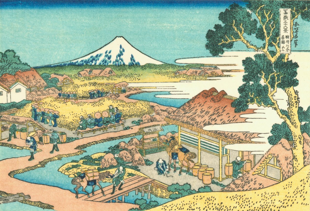 Fuji sett från teplantagen på Katakura i provinsen Suruga av Katsushika Hokusai