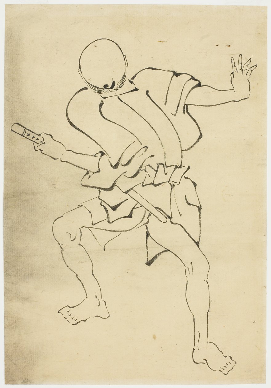 Beväpnad skötare (studie), ca 1815-1849 (bläck på papper) av Katsushika (school of) Hokusai