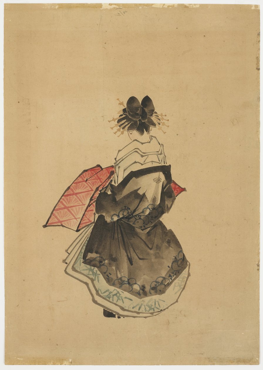 Elegant Beauty (An Oiran), ca 1850 (bläck och färg på papper) av Katsushika (school of) Hokusai